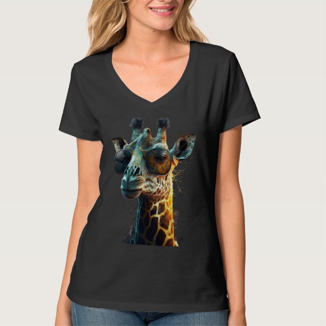 animal  giraffe with stylish sunglasses t shirt (Framsida)