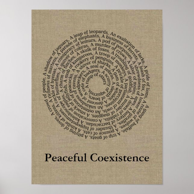 Animal Group Namn/Peace Faux Linen Poster (Framsidan)