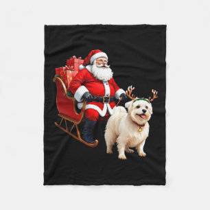 Animal Hund älskare Santa Sleigh Maltesiska rener Fleecefilt