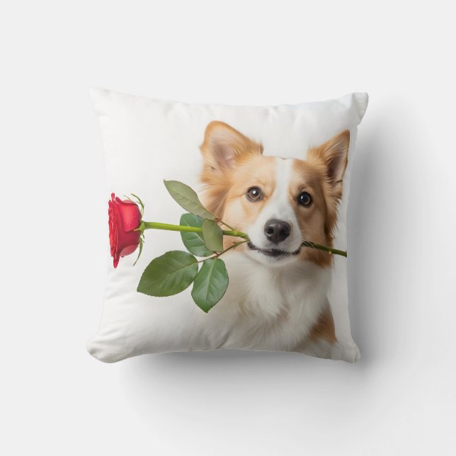 animal love theme with red rose kudde (Framsida)
