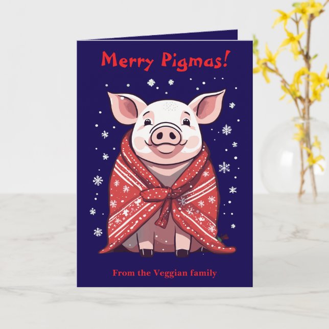 Animal Lover Christmas Pig Wrapped In A Red Blanke Kort (Gul blomma)