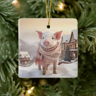 Animal Lover Gift, Farm Älskare Gift, Cute Gris Julgransprydnad Keramik