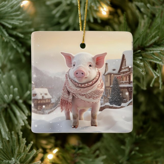 Animal Lover Gift, Farm Älskare Gift, Cute Gris Julgransprydnad Keramik (Träd)
