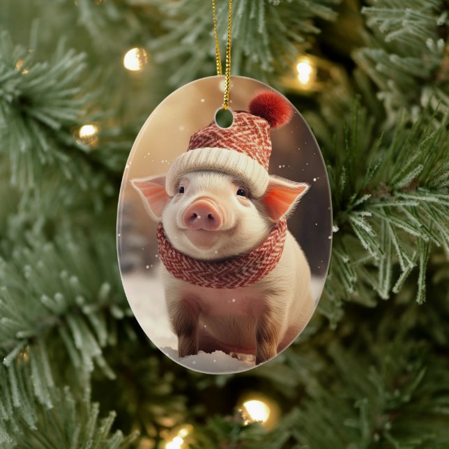 Animal Lover Gift, Farm Älskare Gift, Cute Gris Julgransprydnad Keramik (Träd)