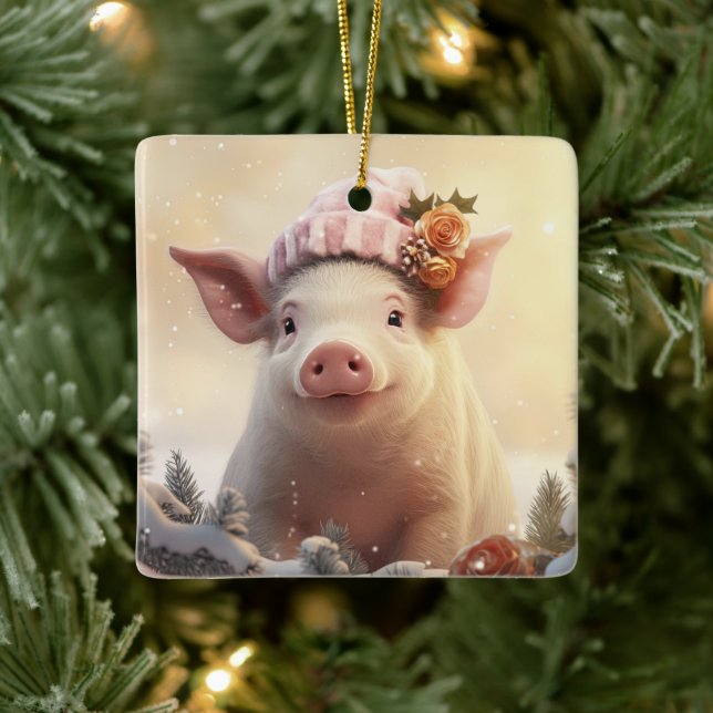 Animal Lover Gift, Farm Älskare Gift, Cute Gris Julgransprydnad Keramik (Träd)