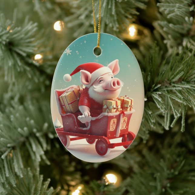 Animal Lover Gift, Farm Älskare Gift, Cute Gris Julgransprydnad Keramik (Träd)