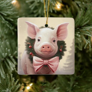 Animal Lover Gift, Farm Älskare Gift, Cute Gris Julgransprydnad Keramik