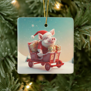 Animal Lover Gift, Farm Älskare Gift, Cute Gris Julgransprydnad Keramik