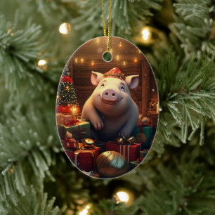 Animal Lover Gift, Farm Älskare Gift, Cute Gris Julgransprydnad Keramik
