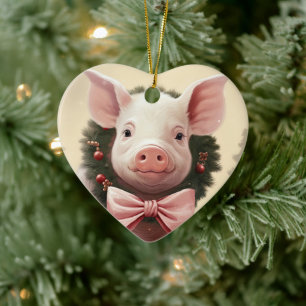 Animal Lover Gift, Farm Älskare Gift, Cute Gris Julgransprydnad Keramik