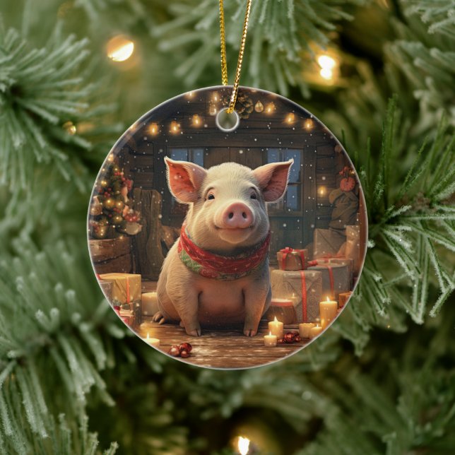 Animal Lover Gift, Farm Älskare Gift, Cute Gris Julgransprydnad Keramik (Träd)