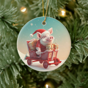 Animal Lover Gift, Farm Älskare Gift, Cute Gris Julgransprydnad Keramik