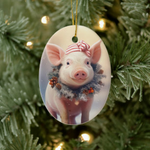 Animal Lover Gift, Farm Älskare Gift, Cute Gris Julgransprydnad Keramik