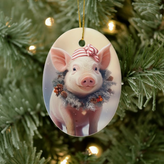 Animal Lover Gift, Farm Älskare Gift, Cute Gris Julgransprydnad Keramik (Träd)