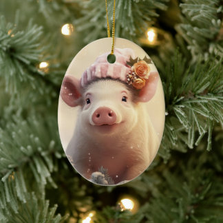 Animal Lover Gift, Farm Älskare Gift, Cute Gris Julgransprydnad Keramik