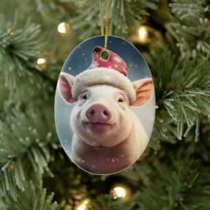 Animal Lover Gift, Farm Älskare Gift, Cute Gris Julgransprydnad Keramik