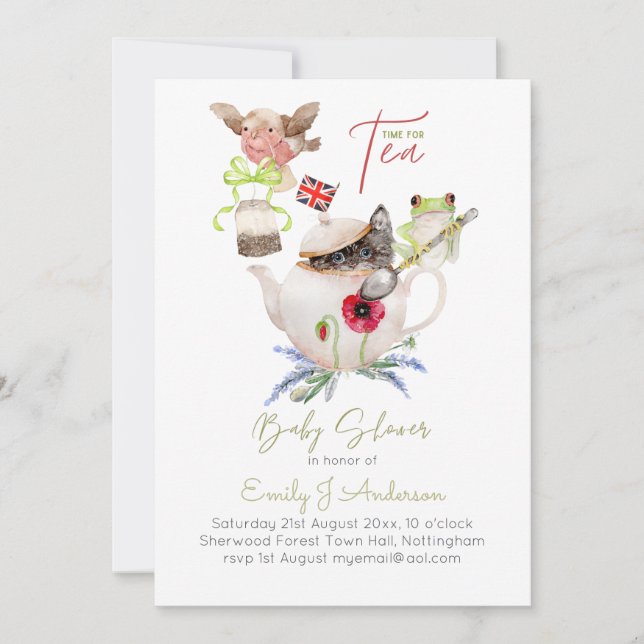 Animal Magic Tea Party Baby Shower Incl. Kuvert (Framsida)