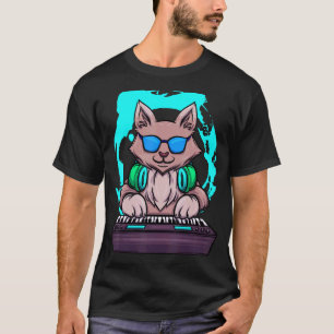 Animal Music Cat Musician Retro Cat DJ Piano T Shirt