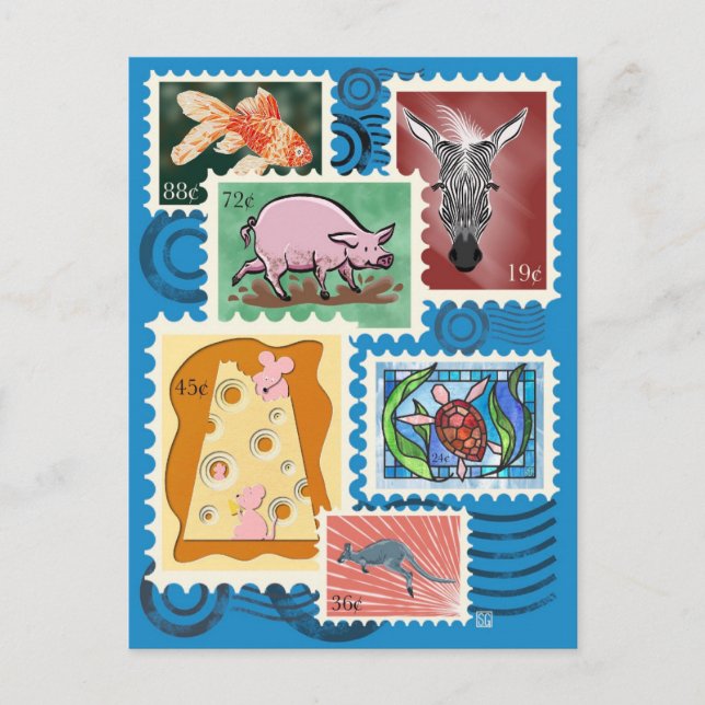 Animal Postage Stamps Postcards Helg Vykort (Framsida)