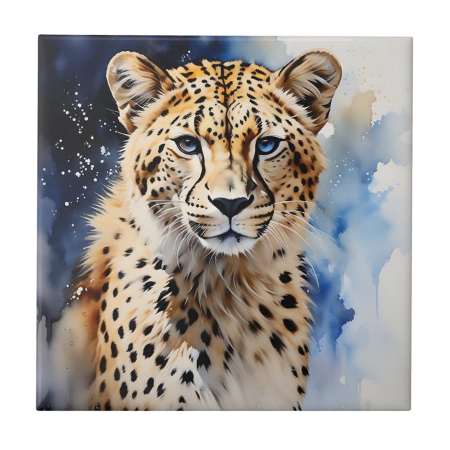 Animal Safari Cheetah Watercolor Kakelplatta (Framsidan)