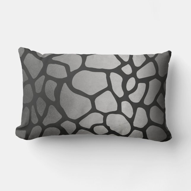 Animal Skin Silver Black Giraffe Safari Skin Lumbarkudde (Framsida)