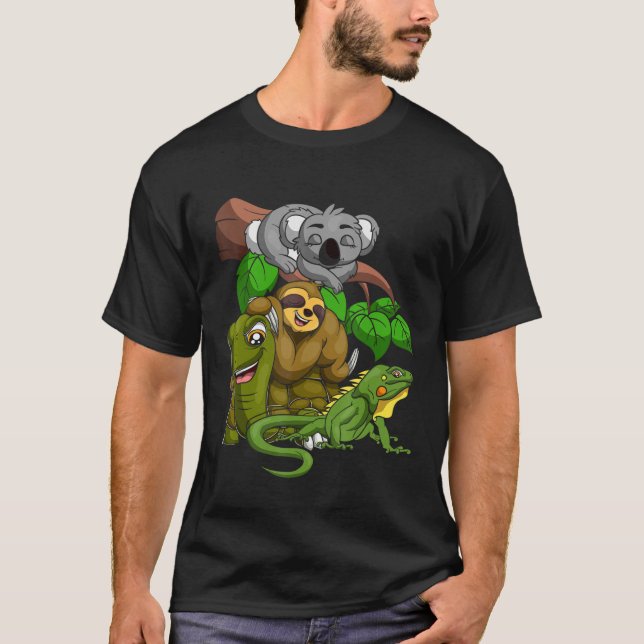 Animal Squad Koala Sloth Turtle Iguana Kids Zookee T Shirt (Framsida)