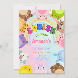 Animal Squish On Over rainbow  girl Birthday Inbjudningar