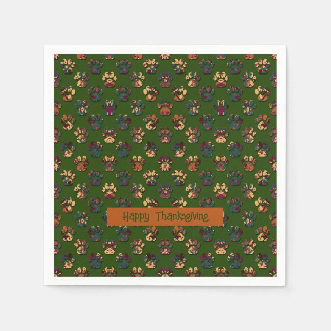 Animal Tass Silhouette Thanksgiving Pawty Dk Grönt Pappersservett (Framsidan)