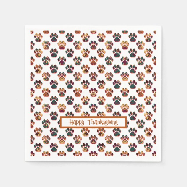 Animal Tass Silhouette Thanksgiving Pawty White Pappersservett (Framsidan)