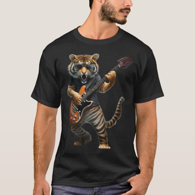 Animal Tiger  Guitar  Tiger Playing Electric Guita T Shirt (Framsida)