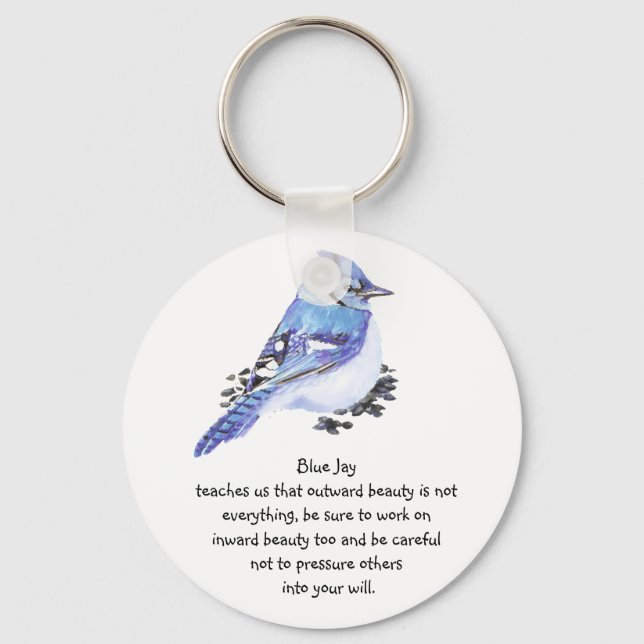 Animal Totem Blue Jay Inspirational Nature Guide Nyckelring (Framsida)