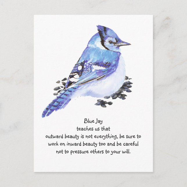 Animal Totem Blue Jay Inspirational Nature Guide Vykort (Framsida)