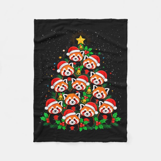 Animal Xmas Tree Santa Hat Red Panda Christmas  Fleecefilt (Framsidan)