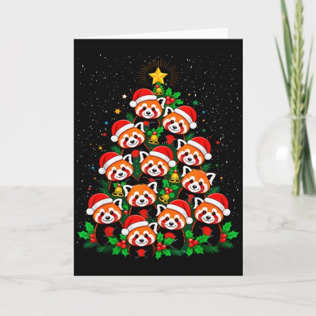 Animal Xmas Tree Santa Hat Red Panda Christmas  Kort (Framsida)