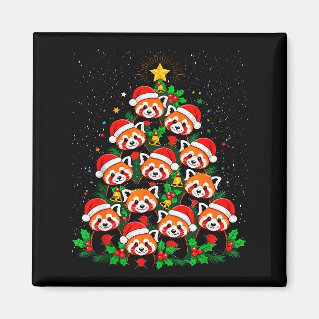 Animal Xmas Tree Santa Hat Red Panda Christmas  Magnet (Framsidan)