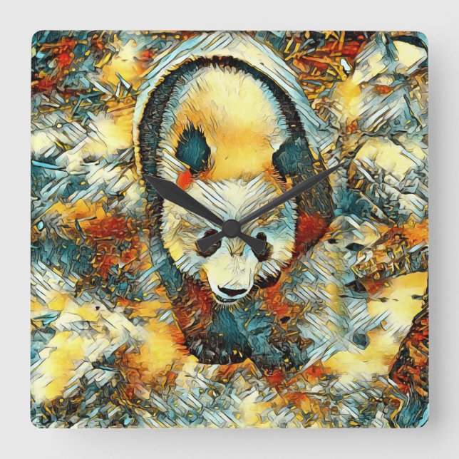 AnimalArt_Panda_006 Fyrkantig Klocka (Framsida)