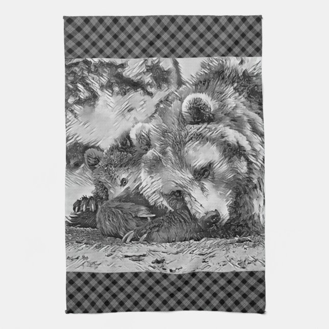 AnimalArtBW_Bear_002 Kökshandduk (Vertikal)