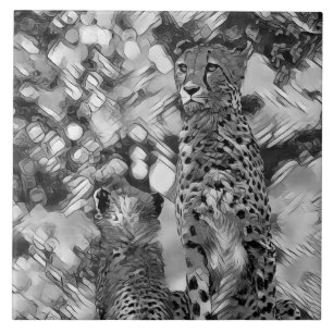 AnimalArtBW_Cheetah_008 Kakelplatta