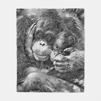 AnimalArtBW_OrangUtan_001 Fleecefilt