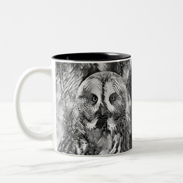 AnimalArtBW_Owl_001 Två-Tonad Mugg (Vänster)