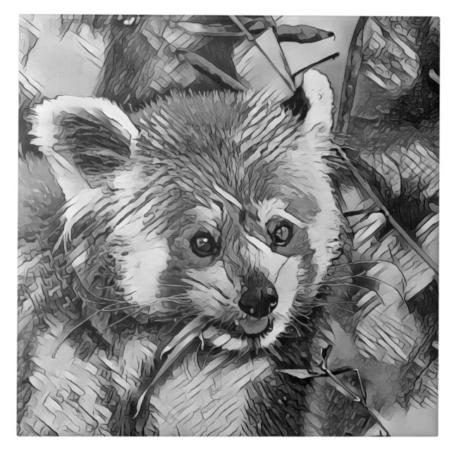AnimalArtBW_RedPanda_003 Kakelplatta (Framsidan)