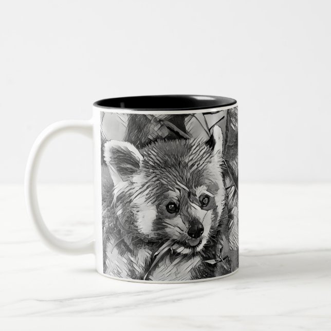 AnimalArtBW_RedPanda_003 Två-Tonad Mugg (Vänster)