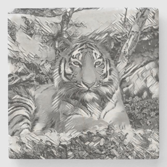 AnimalArtBW_Tiger_001 Stenunderlägg (Framsidan)