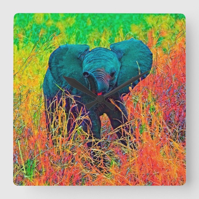 AnimalColor_Elephant_002 Fyrkantig Klocka (Framsida)