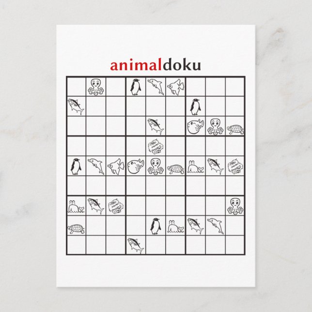 animaldoku, vattenlevande vykort (Framsida)