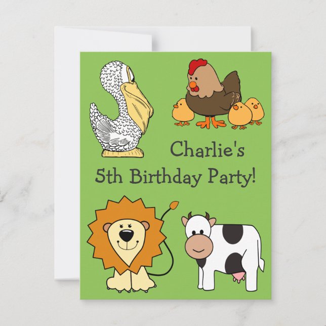 Animalieillustrationer anpassningsbarnas inbjudnin inbjudningar (Framsida)