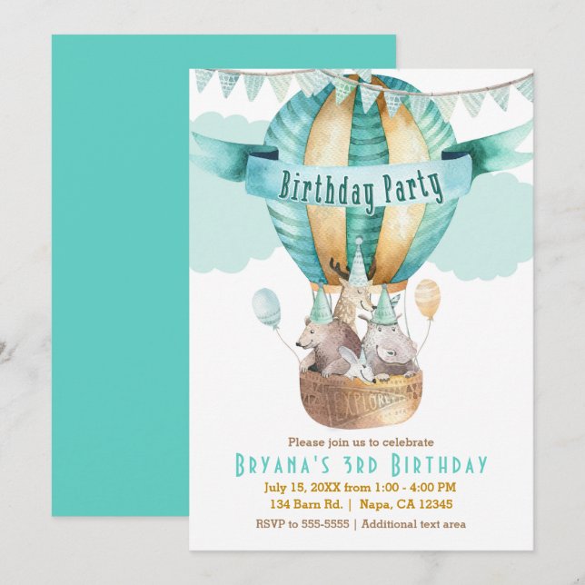 Animalisk Äventyr vattenfärg ANY AGE-Födelsedagsfe Inbjudningar (Fram/baksida)