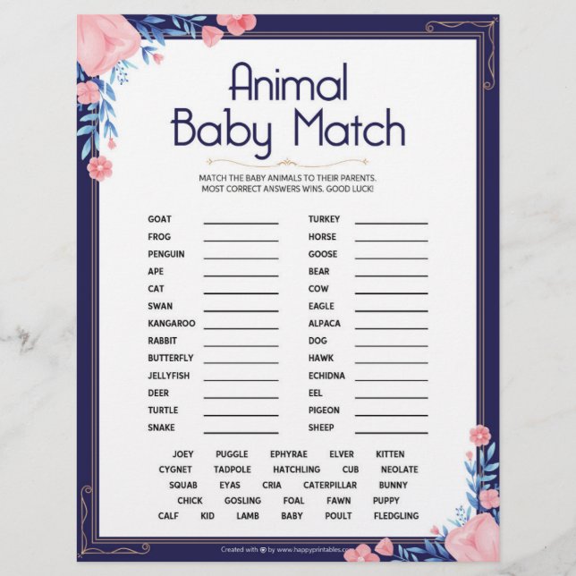 Animalisk Baby Match [Blommigt Ram] Brevhuvud (Framsida)