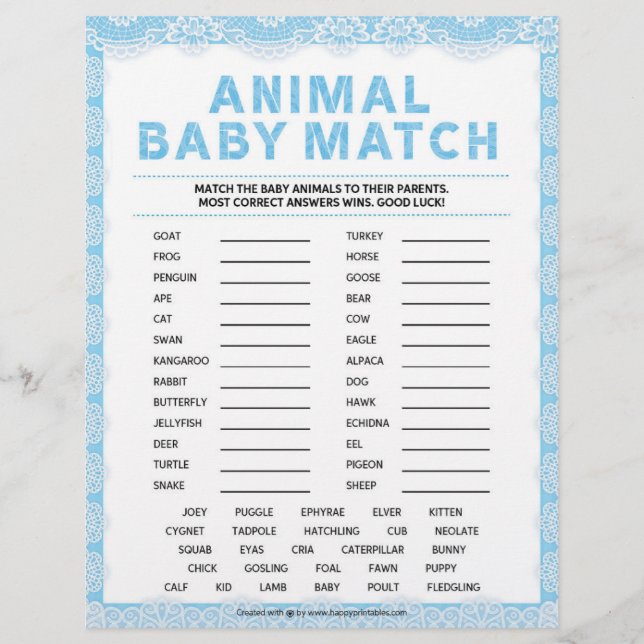 Animalisk Baby Match [Luxury Snöre [Blue] Brevhuvud (Framsida)