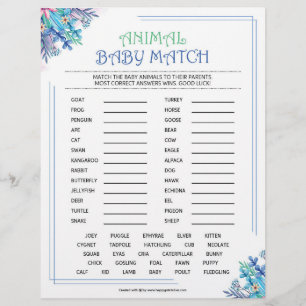 Animalisk Baby-matchning [blått Blommigt tema] Brevhuvud